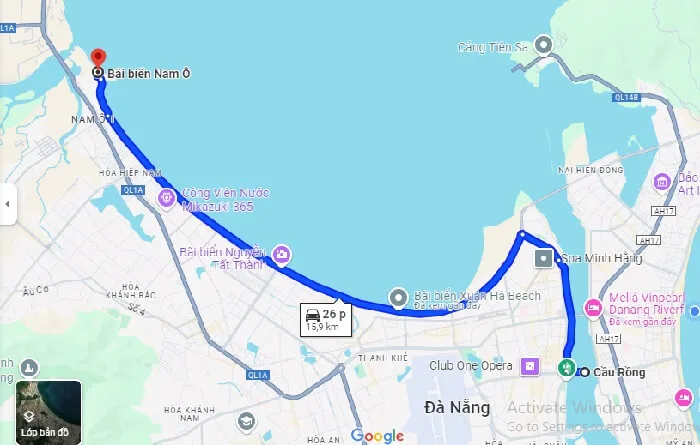 Di chuyển đến Bãi biển Nam Ô