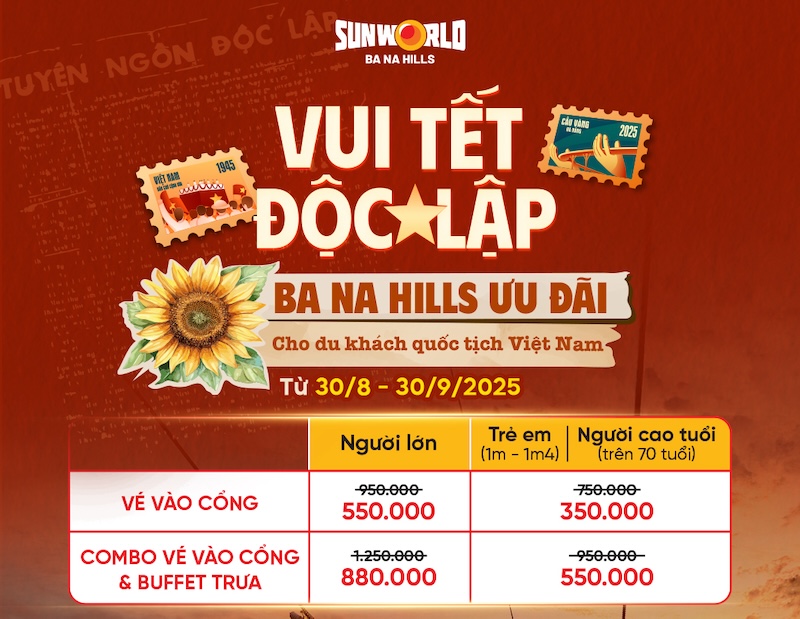 Bà Nà Hills giảm giá vé từ 30/8 đến hết ngày 30/9/2025