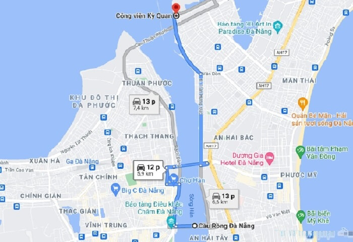 Đường đi Công viên kỳ quan thế giới Đà Nẵng