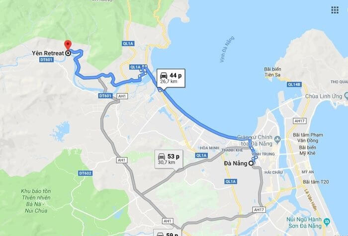 Đường đi Khu du lịch sinh thái Yên Retreat Đà Nẵng