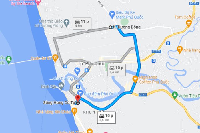 Đường đi Chùa Sùng Hưng Phú Quốc