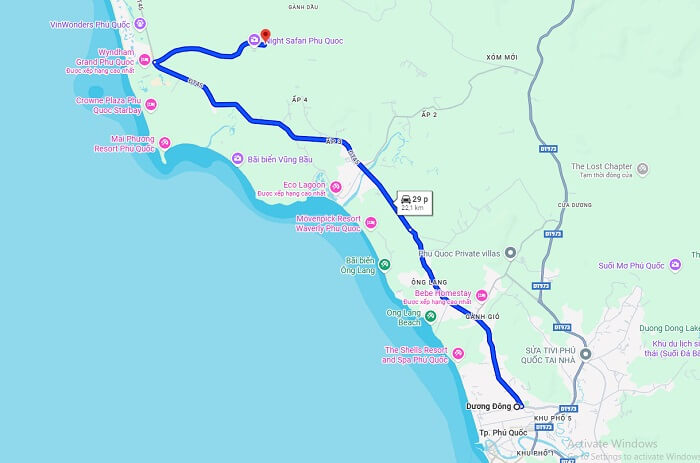 Đường đi Vinpearl Safari Phú Quốc