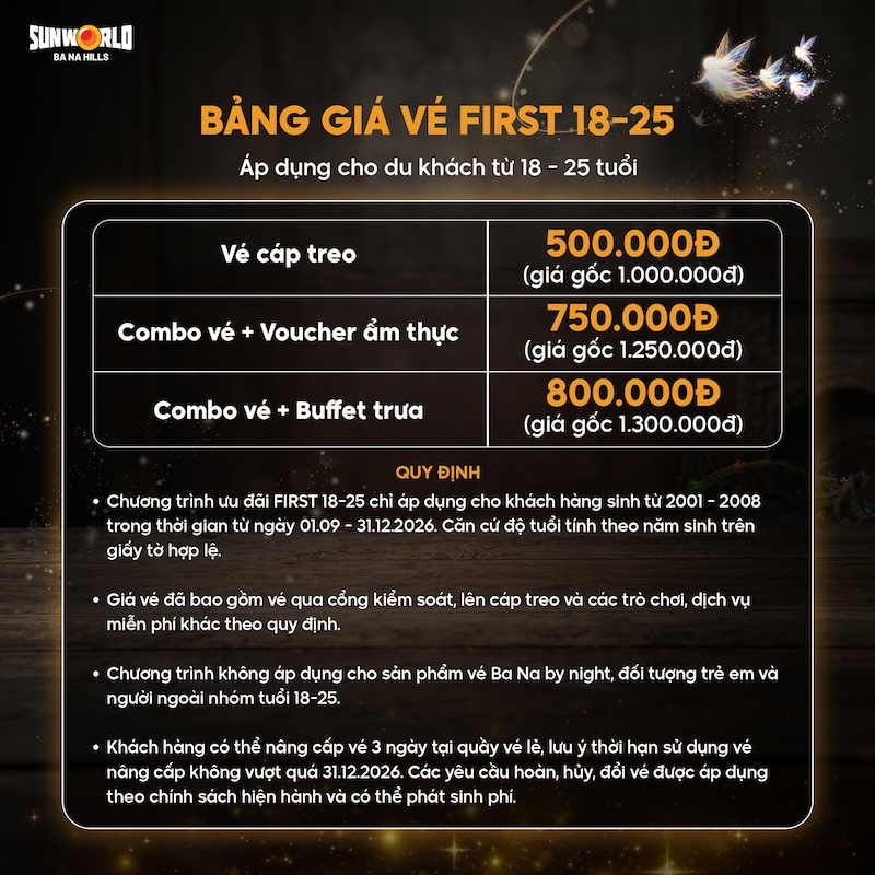 Bảng giá vé Bà Nà Hills ưu đãi cho U18 - U25